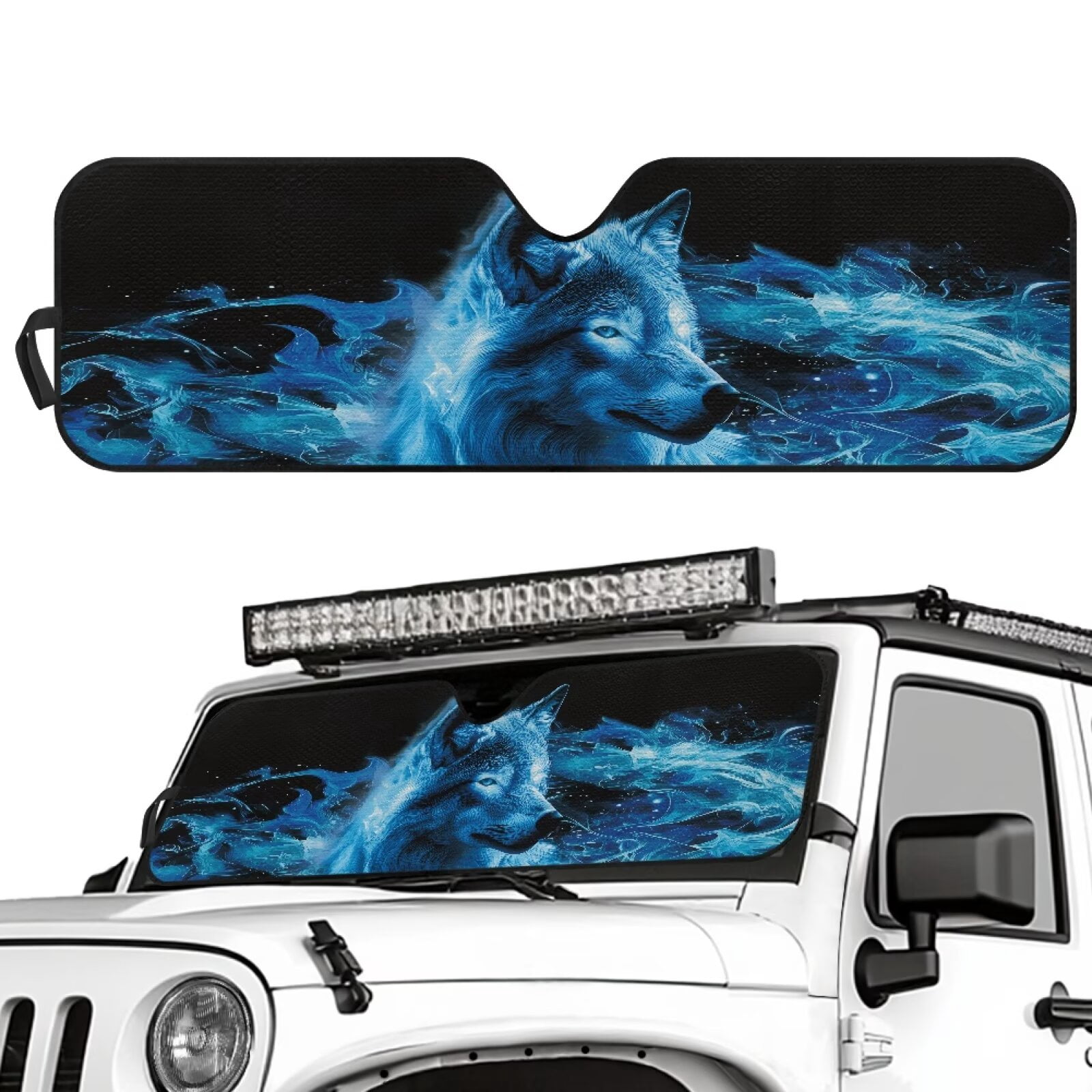 HUIACONG Blue Wolf Sun Shade Windshield Compatible with Jeep Wrangler Sun Shade fit for Jeep Wrangler JL JLU 2018-2025 / Jeep Gladiator 2020-2025 ,Keep Car Interior Cooler