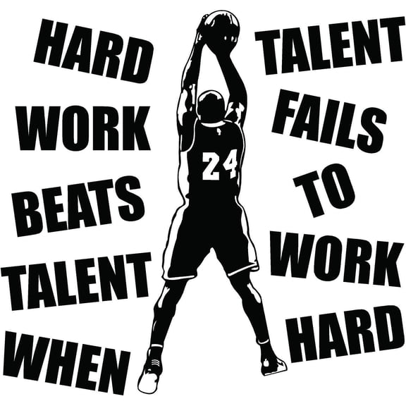 Inspirational Kobe Bryant Basketball Quotes Wall Decal - Hard Word Beats Talent When Talent Fails To Hard Work | 20" x 20" DIY Vinyl Adhesive Black Mamba Home Sticker Bedroom Stick And Peel Decoration