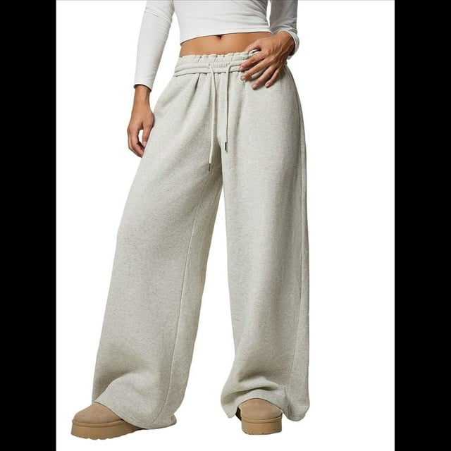Pantalones Deportivos de Pierna para Mujer, Holgados, con Cordón, de Cintura Alta y Bolsillos Gris L