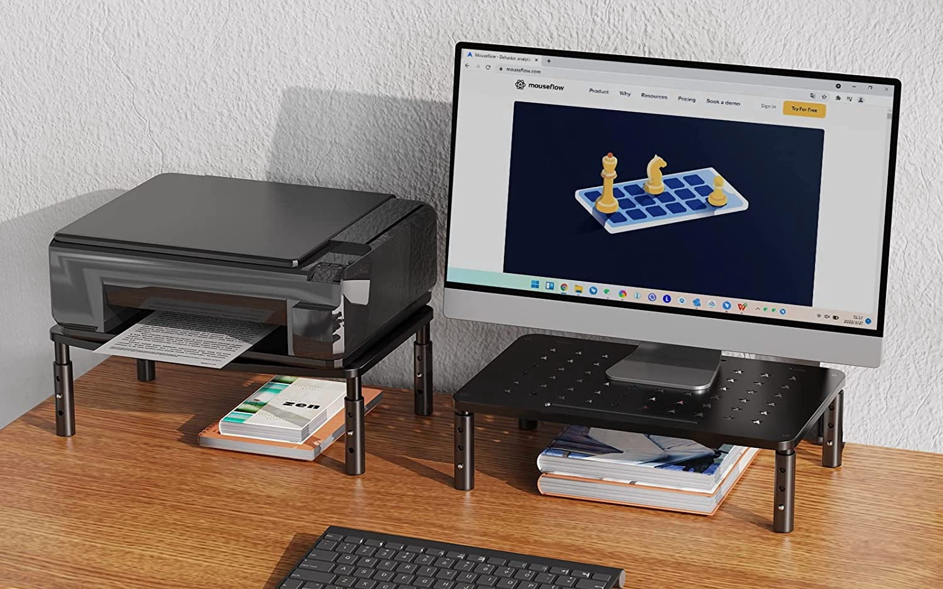 2 Pack Monitor Stand , 3 Height Adjustable Stand with Unique Star Mesh for Computer, Laptop, Printer, Notebook, iMac, Premium Metal Monitor Risers for 2 Monitors