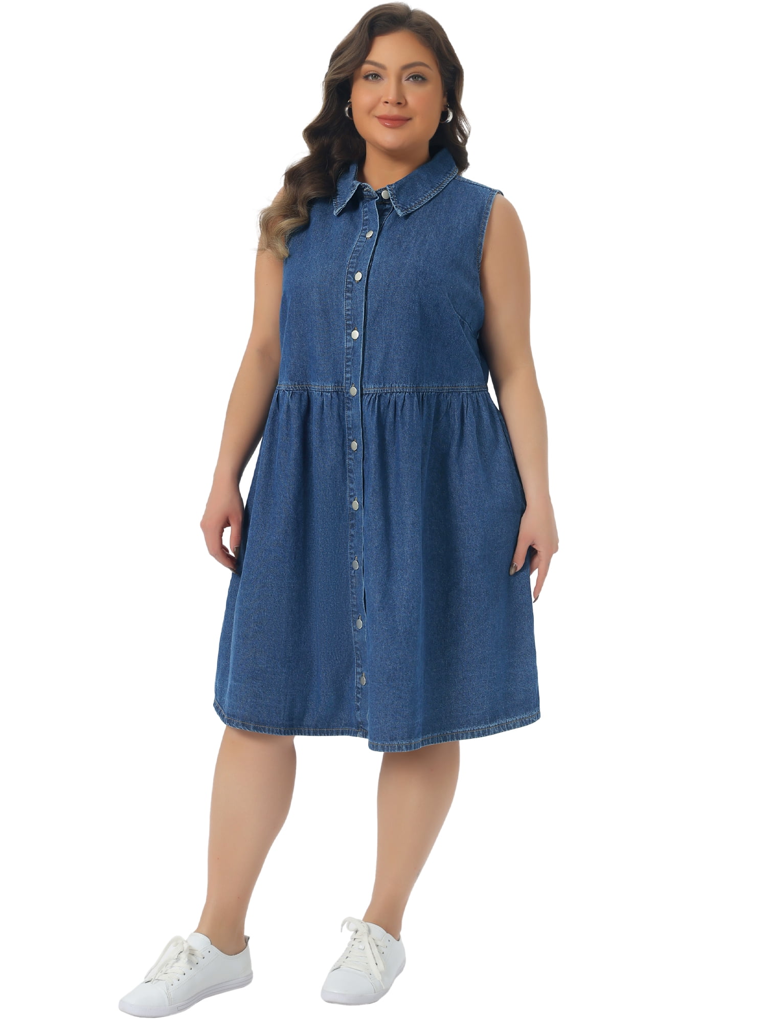 DARING DIVA Women's Plus Denim Dress Sleeveless Babydoll 2X Blue