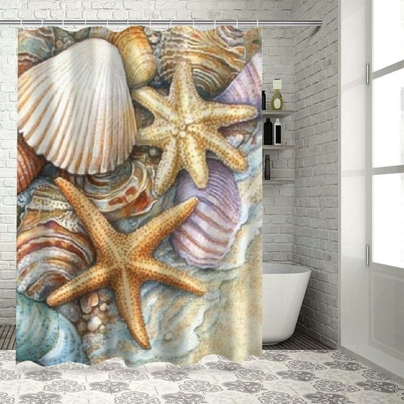 BCIIG Shells Starfish Beach Shower Curtain With Hooks Chic Decor 36"x72