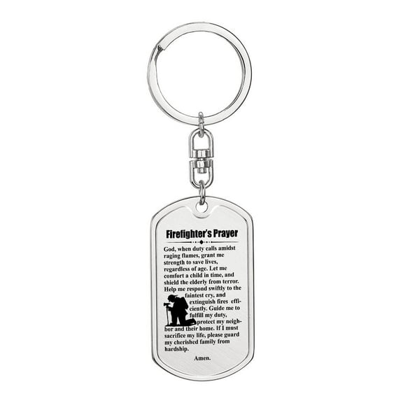 Firefighter's Prayer Bible  Keychain Stainless Steel or 18k Gold Dog Tag