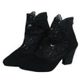 thumbnail image 4 of Ankle Boots for Women Short Boots Sheer Lace and Suede Chunky Block Mid Heel Back Zipper Lace Mesh Boots, 4 of 4