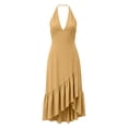 thumbnail image 4 of Women's 2026 Fit And Flare Dress V-Neck Casual Sundresses Dress Women's Fashion Crewneck Loose Half Sleeve Solid Knee-Length Dress Yellow L, 4 of 6