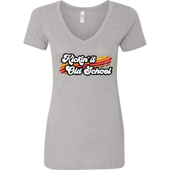 Inktastic Kickin' It Old School with Weathered Retro Stripe Women's V-Neck T-Shirt