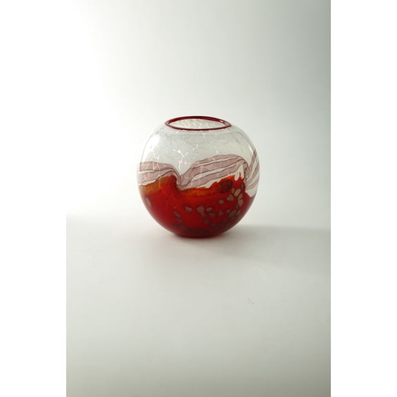 CC Home Furnishings Handblown Spherical Glass Vase - 6.5” - White and Red