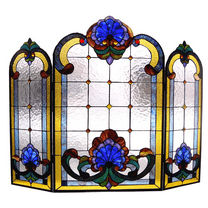 CHLOE Tiffany-glass 3pcs Folding Victorian Fireplace Screen 40" Wide