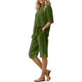 thumbnail image 4 of Linen Sets for Women 2 Piece Shorts Outfits Casual Summer Button V-Neck Short Sleeve Tops and Elastic Waist Shorts Outfit Sets, 4 of 9