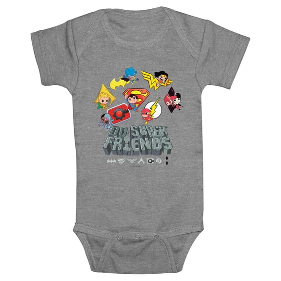 Infant's DC Super Friends Character Logos Bodysuit