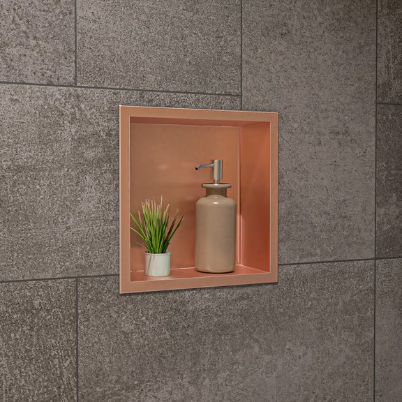 ALFI brand ABNP1212-BC 12" x 12" Brushed Copper PVD Stainless Steel Square Single Shelf Shower Niche