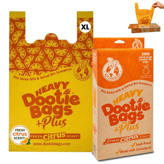 Heavy Dootie Bags Extra Large, Citrus Scented Dog Cat Pet Poop Bags with Handles, 100 Count
