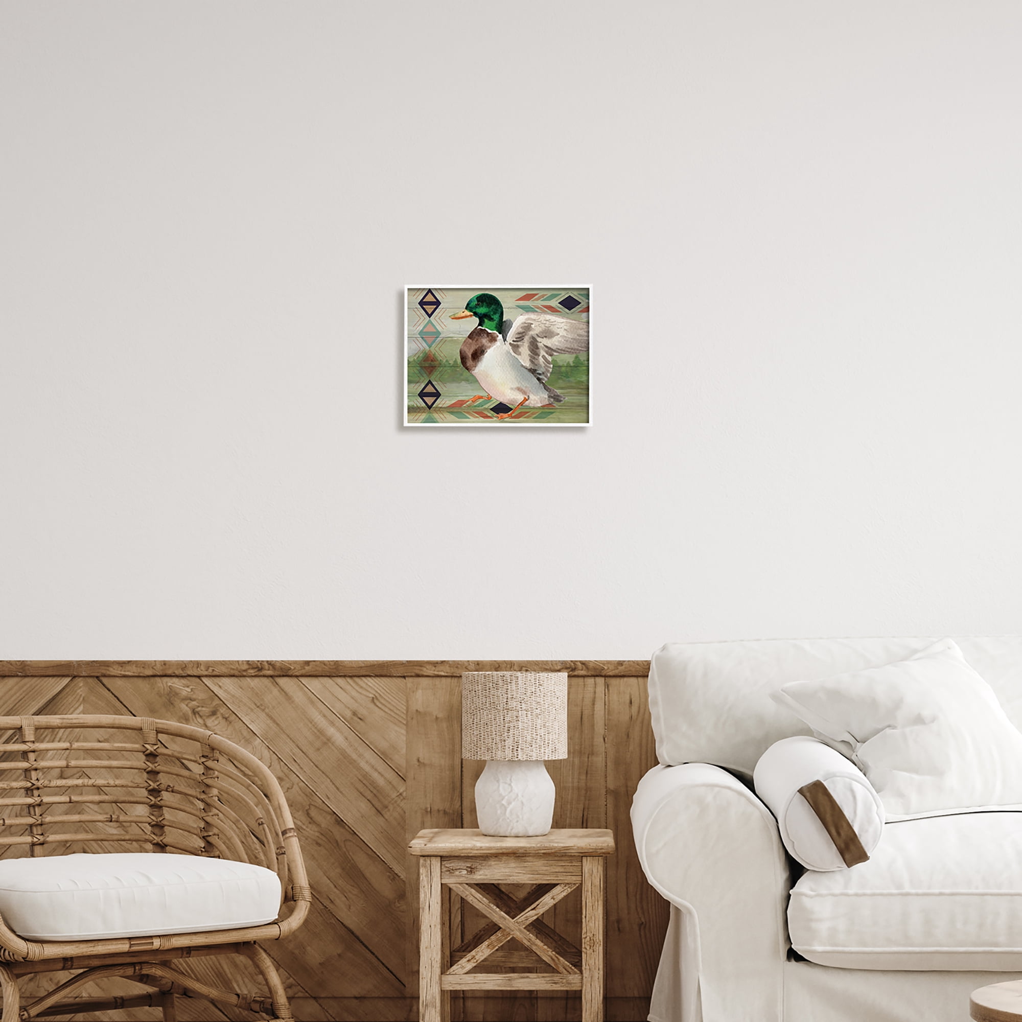 Stupell Patterned Rustic Mallard Duck Animals & Insects Painting White Framed Art Print Wall Art