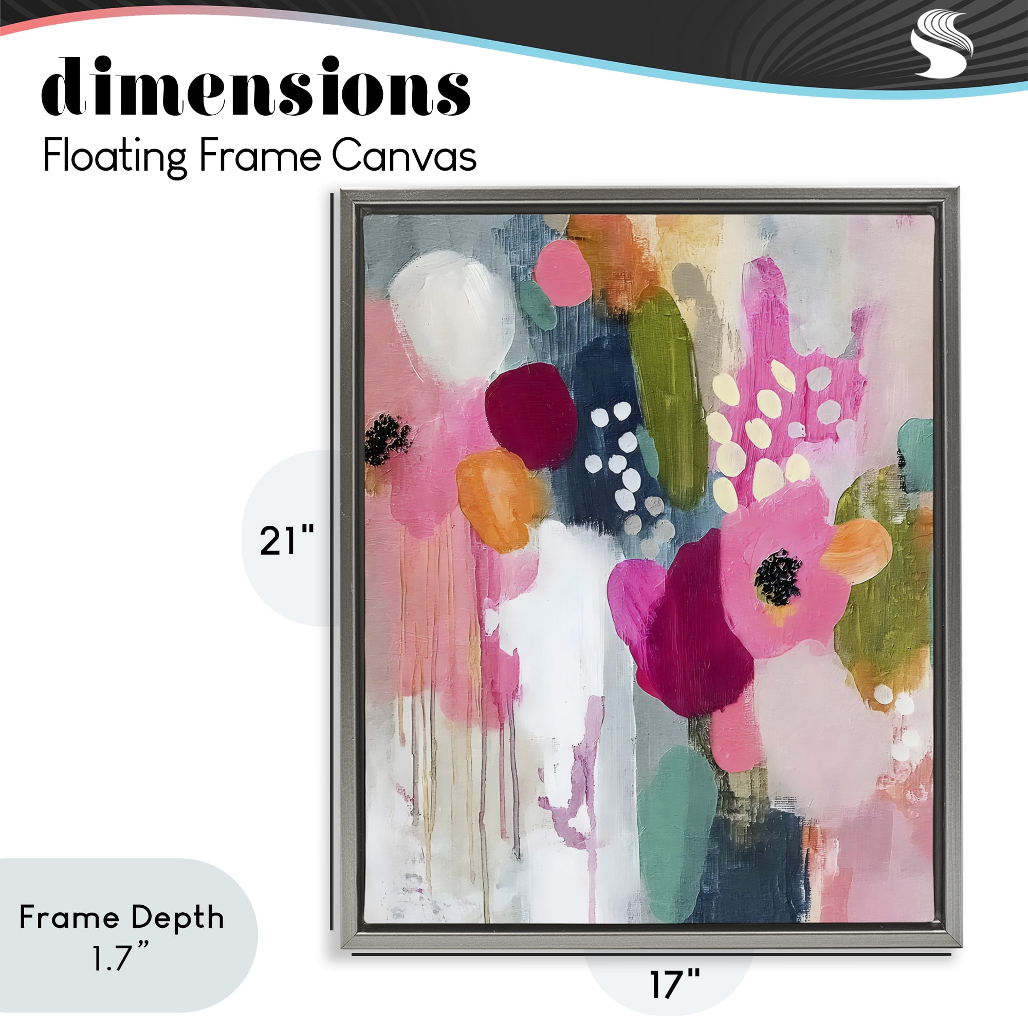 Stupell Industries Paint Drip Blooms Cascade Gray Framed Floater Canvas Wall Art, design by Riley B