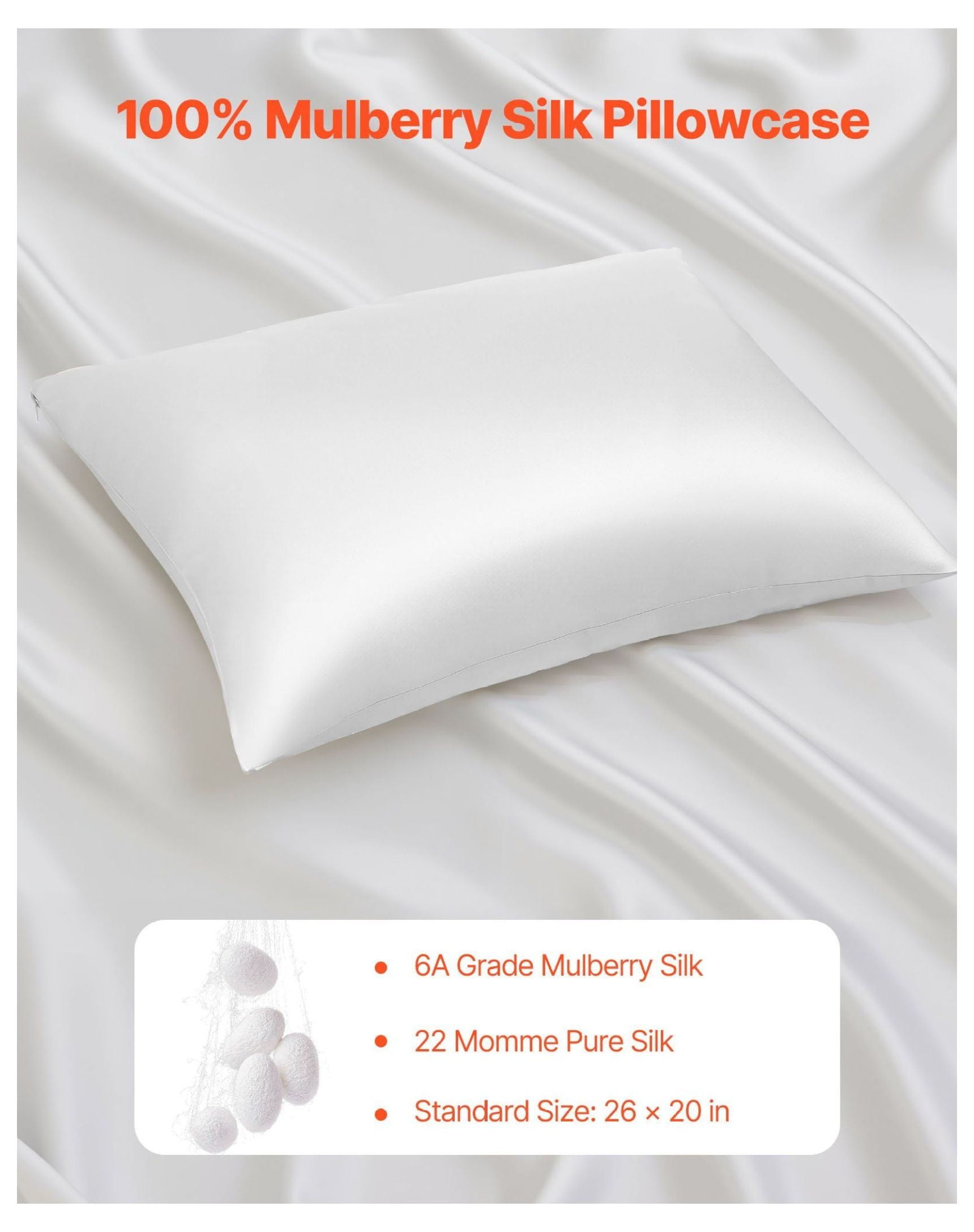 Mulberry Silk Pillowcase 100%- 26x20 Standard Size