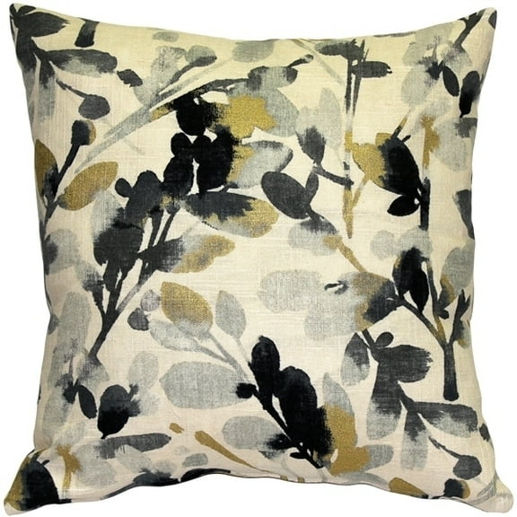 Pillow Decor Linen Leaf Graphite Gray Throw Pillow 20x20 Decorative Cushion
