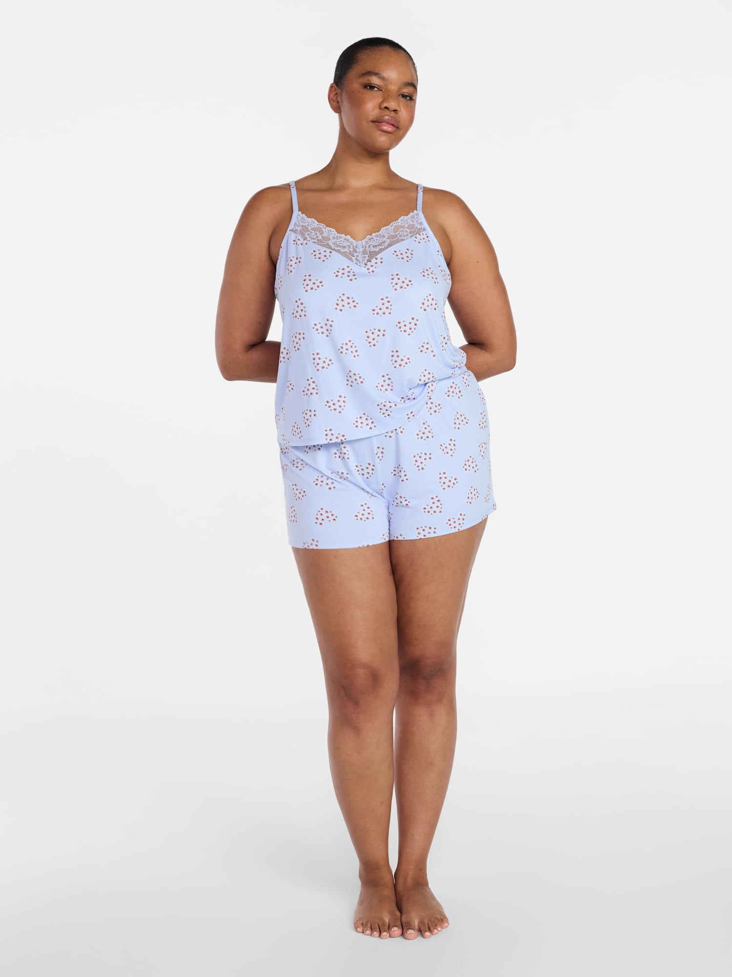 Joyspun Women’s Dreamy Soft Collection Lace Trim Knit Cami and Shorts Set, Sizes XS-3X