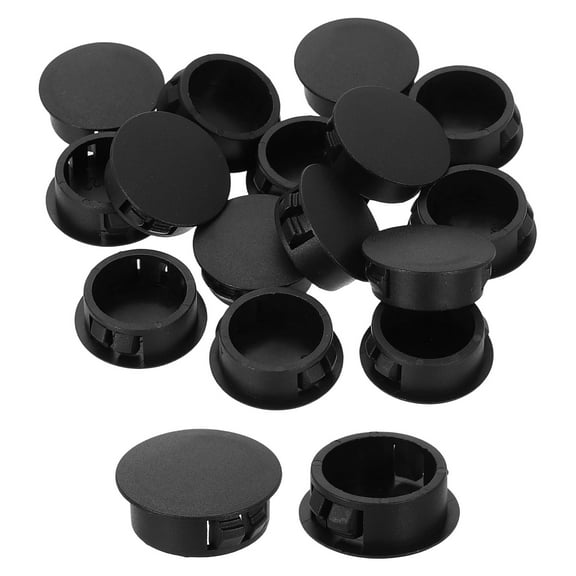 15Pcs Plastic Hole Plugs, 22mm(7/8") Flush Type Panel Plugs, Round Snap Knockout Locking Plugs for Furniture Insert End Caps Panels, Black
