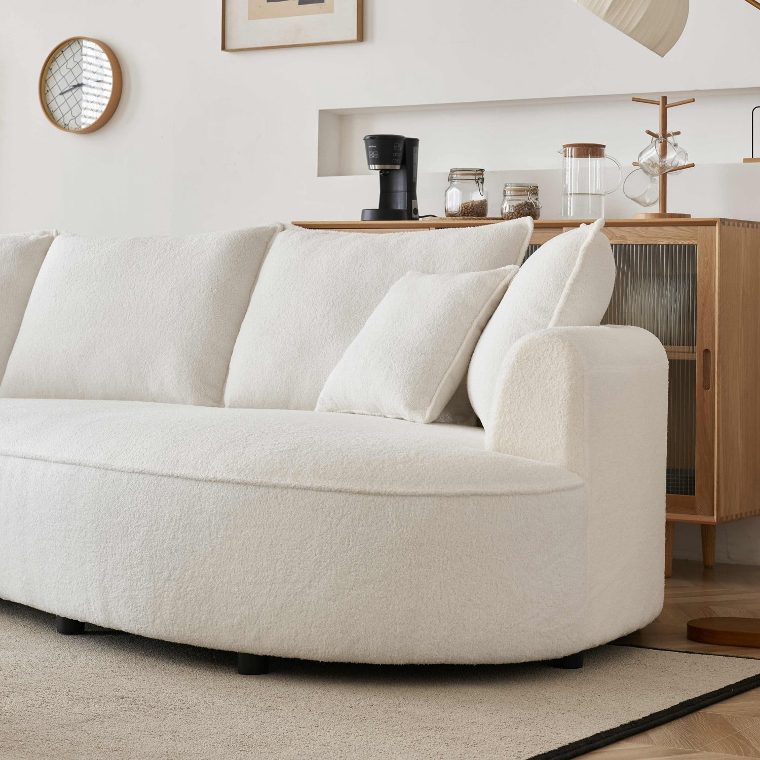 Gewnee 122.8" Curved Sofa Modern Curved Couch Living Room Modular Sectional Sofa, Mid Century Upholstered Couch Sherpa Boucle Fabric Sofa for Bedroom Apartment Left Hand Facing