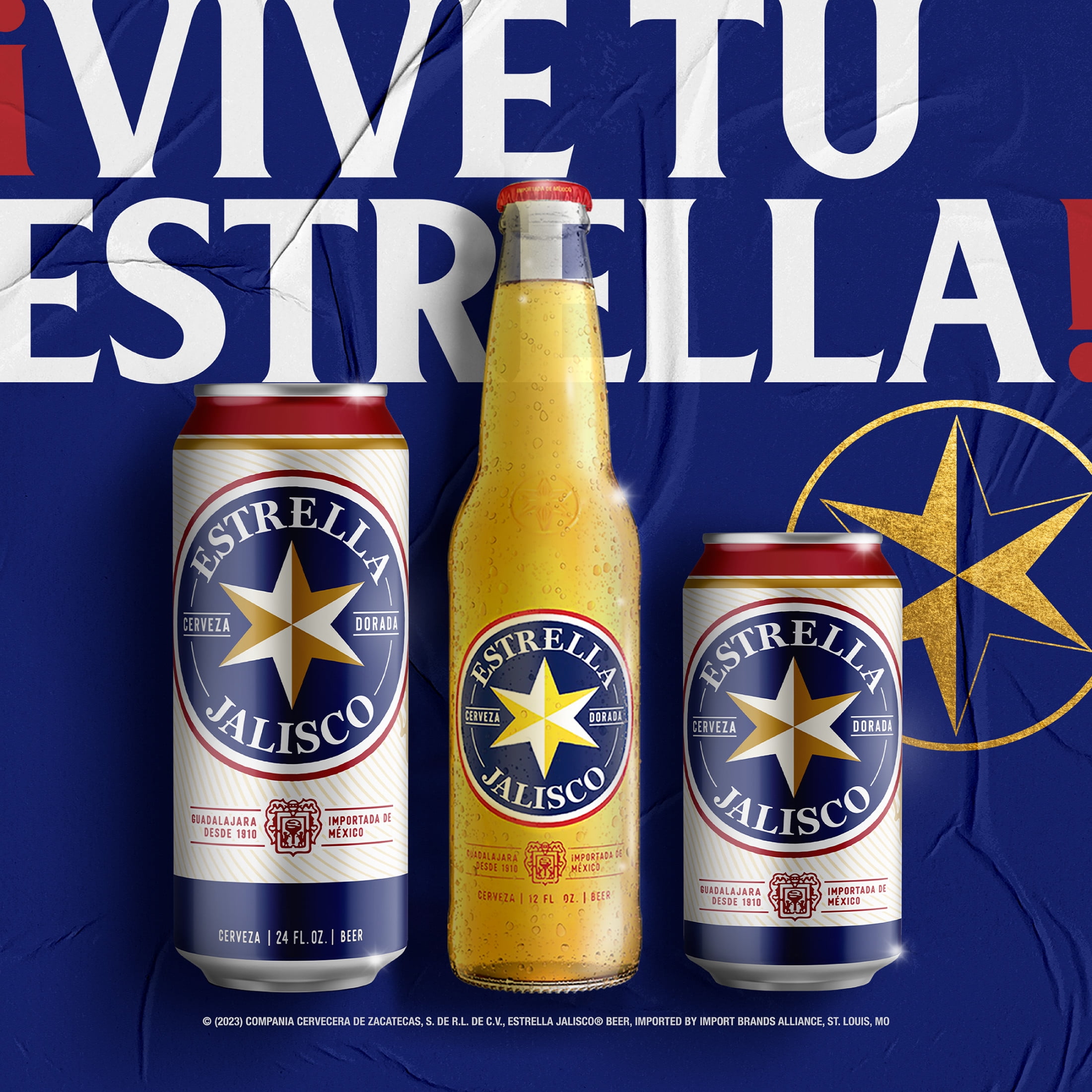 Estrella Jalisco Cerveza Lager Import Beer 24 pack 12 fl oz Glass Bottles 4.5% ABV