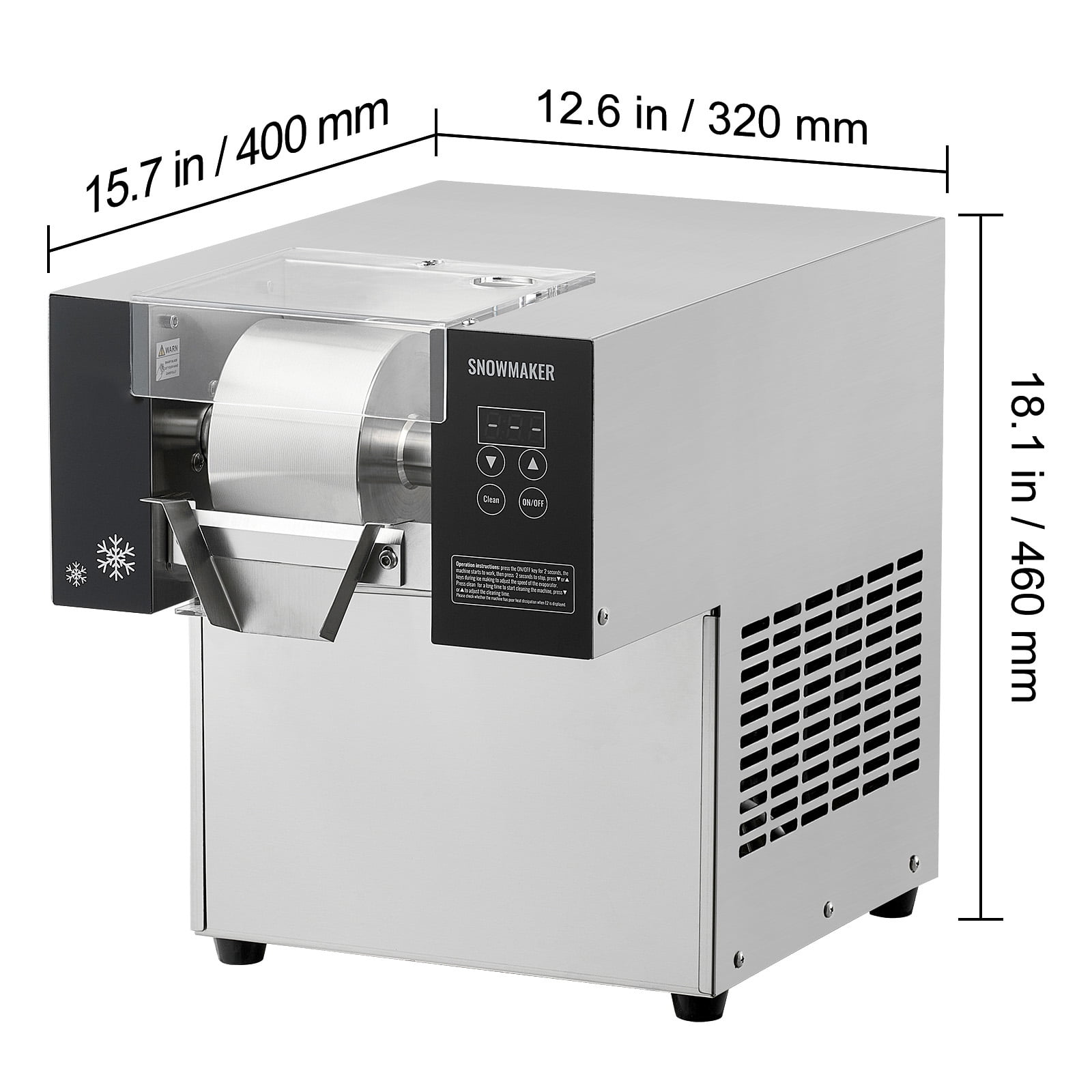 KFFKFF Industrial Snowflake Ice Producer, 176.4LBS/24H Snowflake Ice Creation Device, Metallic Ice Grinding Apparatus, Powered Snow Cone Fabricator, Air Circulation Mechanism for Quick Heat Reduction