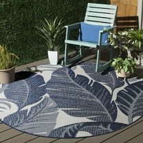 SAFAVIEH Beach House Quintella Botanical Indoor/Outdoor Area Rug, Navy/Ivory, 6'7" x 6'7" Round