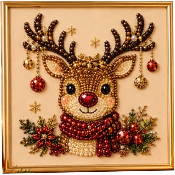 DIY Framed Christmas Diamond Art Kits for Adults, Pearl Bead Art Craftsman Diamond Painting Kit for Wall Decor, 11.8 In