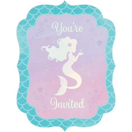 Creative Converting Mermaid Shine Invitation Postcard, 8 ct