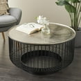 thumbnail image 3 of DecMode 30" x 17" Black Aluminum Metal Open Frame Wire Geometric Coffee Table with Silver Aluminum Top, 1-Piece, 3 of 16