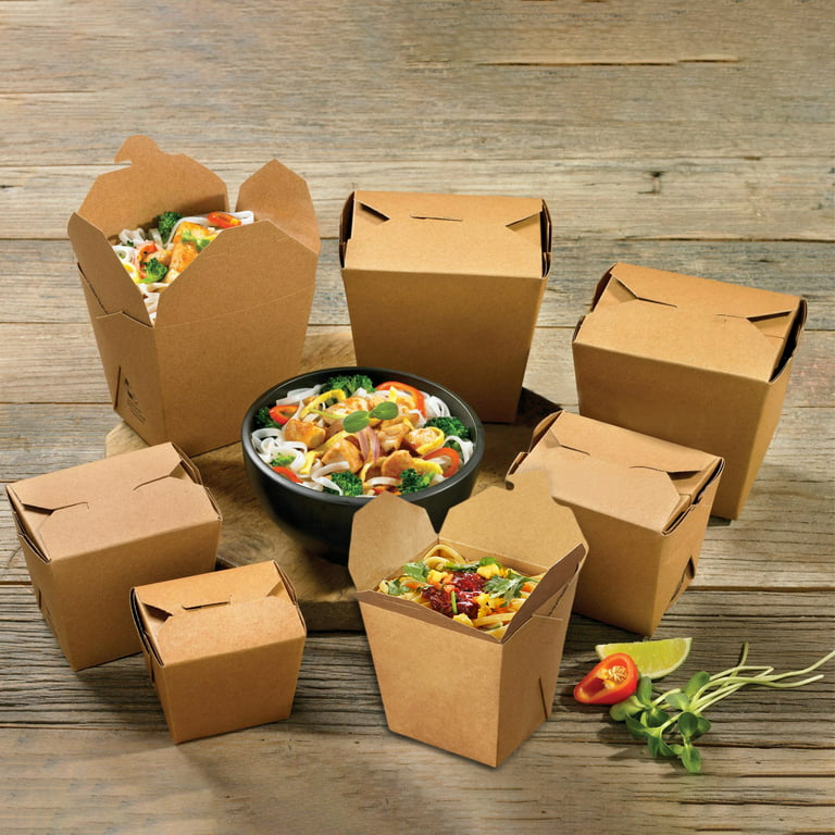 50 Pack] 32 oz Chinese Take Out Boxes - 4.5x4” Plain Kraft Paperboard Food  Containers, Leak and Grease Resistant Quart Size Asian Rectangle To Go Boxes,  Candy Buffet Box and Party Favors 