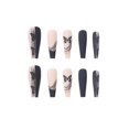 thumbnail image 1 of Prensa negra en uñas, uñas postizas de mariposa, uñas postizas de longitud media, prensa Artificial Extra larga en uñas acrílicas con purpurina, 24 Uds., 1 of 5