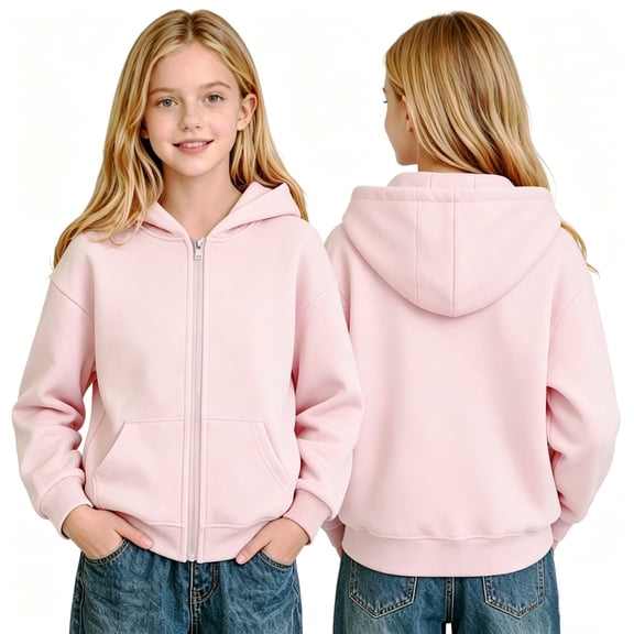 Abcomgle Zip Up Hoodie Girls Size 7-8 Fleece Full-Zip Jacket for Girls Cute Solid Sweatshirt for Teen Girls Casual Fall Hooded Hoodies for Girls with Pockets