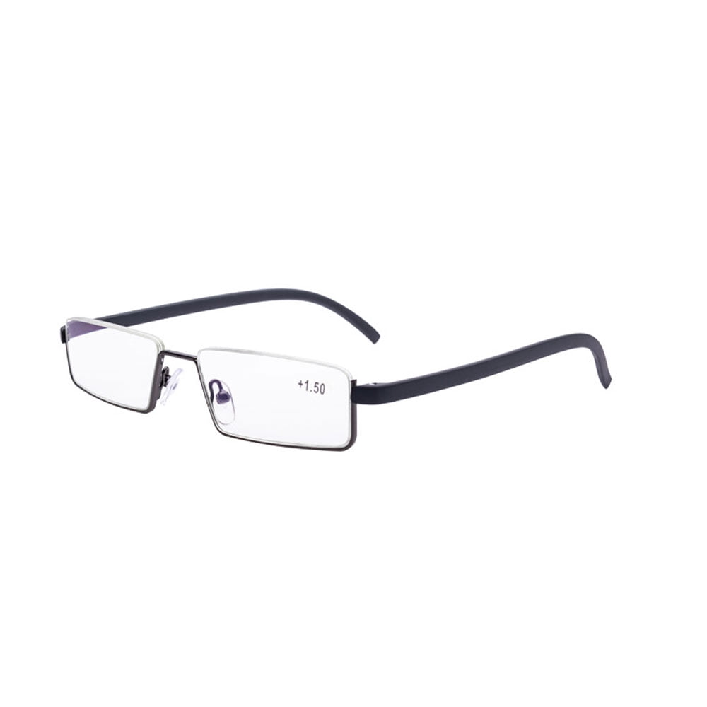 Mens Black Half Rimless Reading Glasses Blue Light Blocking tr90 Flexible Presbyopic Glasses Half Frameless Rectangle Readers with case