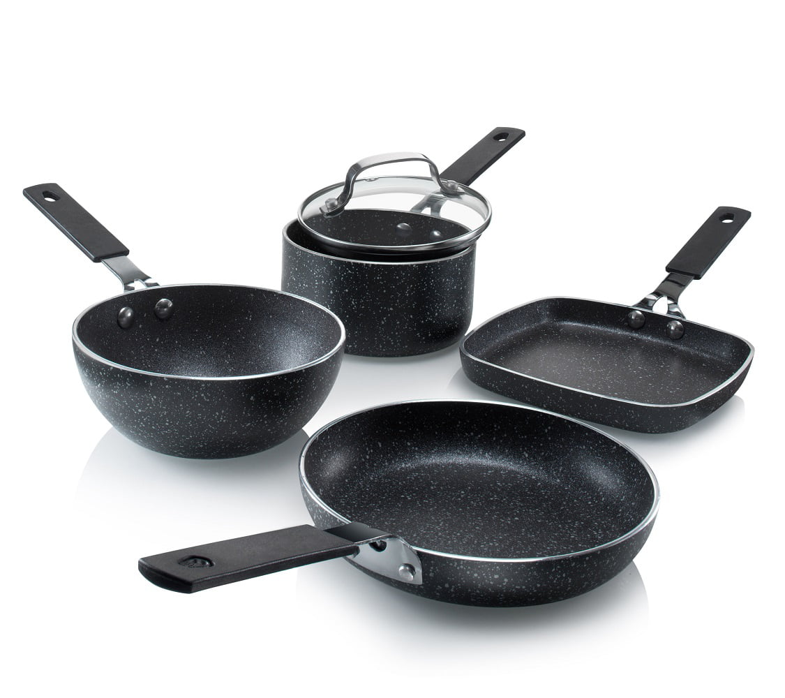 NEW 5 PIECE NON STICK COATING FRYING PAN SET WITH EASY GRIP HANDLES