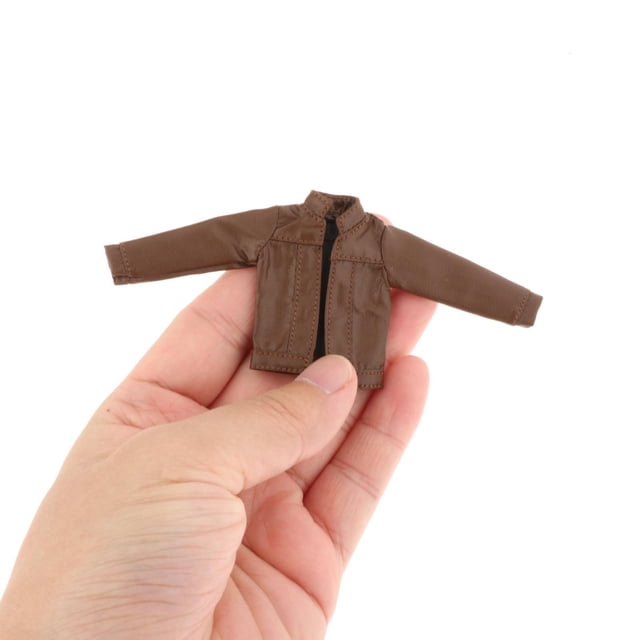1/12 Femenino Abrigo de Cuero Sintético Disfraz de en Miniatura Muñecas Accesorio de Vestir Mini Abrigo de Cuero Disfraz para Figuras café Hugo Abrigo en miniatura