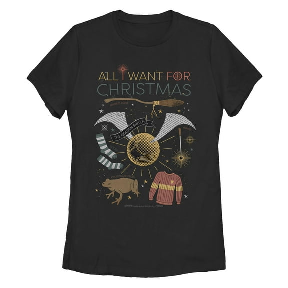 Women's Harry Potter All I Want for Wizard Christmas Graphic T-Shirt