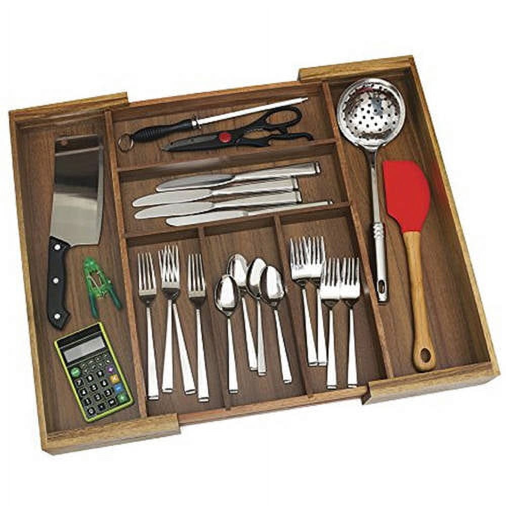 Lipper International Acacia Expandable Kitchen Utensil Organizer, Wooden Drawer Tray