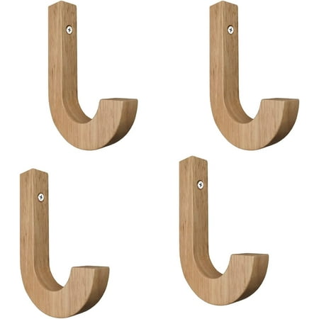 

SEEKFUNNING 4 Pack J Shape Wooden Wall Hooks Robe Hat Hanger Rack Organizers Living Room