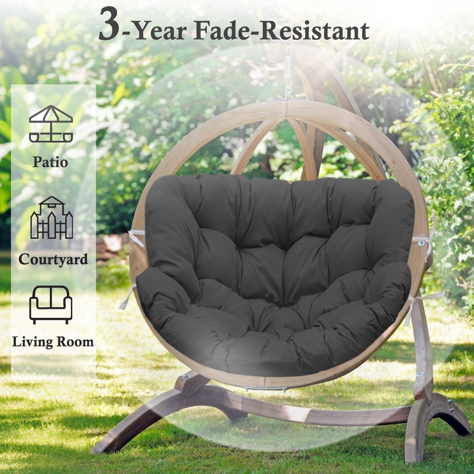 Egg Chair Cushion Replacement Waterproof – Outdoor Rocking Chair Cushions 6.3" Thick UV Resistant with 6 Straps for Patio, Balcony, Garden, Dark Gray