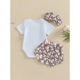 thumbnail image 4 of Coduop Baby Girls Outfit Set,Short Sleeve Romper with Baseball Print Shorts and Hairband 3Pcs Set, 4 of 9