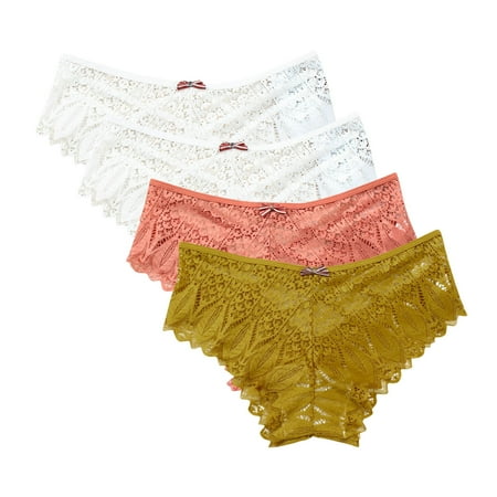 Leak Proof Underwear for Women 4pc Panties for Women Lace Thong Lace Breathable Underwear Scallop Thongs Ladies Plus Size Underpant Briefs High Waisted Panties for Women Yellow S