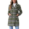 thumbnail image 1 of Abrigo de cuadros de doble botonadura con solapa de muesca de manga larga para mujer Inspire Chic XL verde claro, 1 of 6