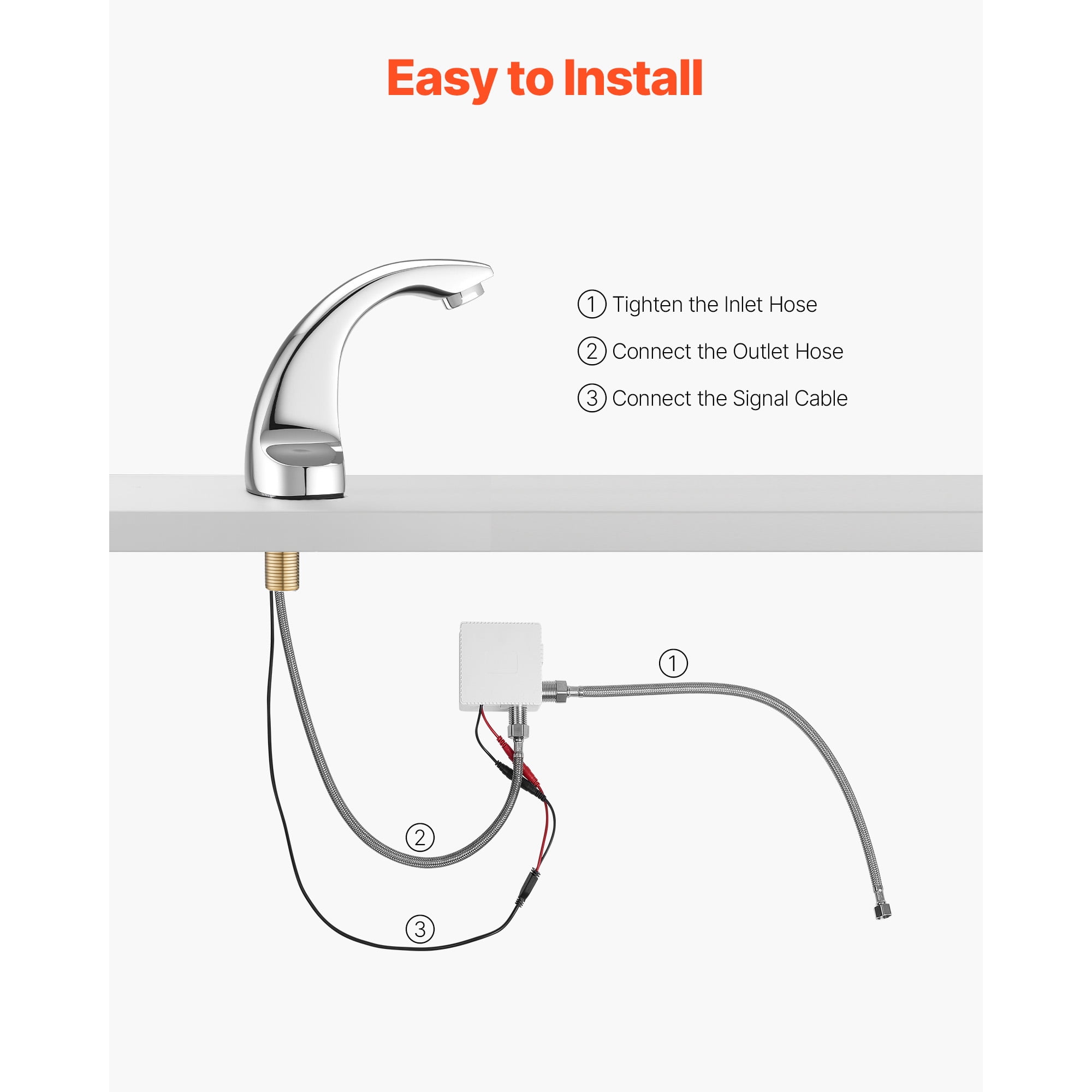 KFFKFF Touchless Bathroom Sink Faucet with Motion Sensor, Automatic Cold Water Restroom Faucet with Cover Plate, Battery Powered for 9/16 in Pipe, Chrome Finish