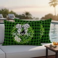 thumbnail image 5 of Welcome Pillow Covers 2 Pack Spring Country Farm Green Boxwood Flowers Wreath Green Plaid Pillowcase Waterproof Outdoor Throw Pillow Cover for Patio Balcony Rectangular Cushion 20”x12”, 5 of 9