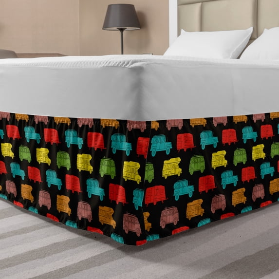 Ambesonne Multi-color Wrap Around Gathered Microfiber Bed Skirt, Queen