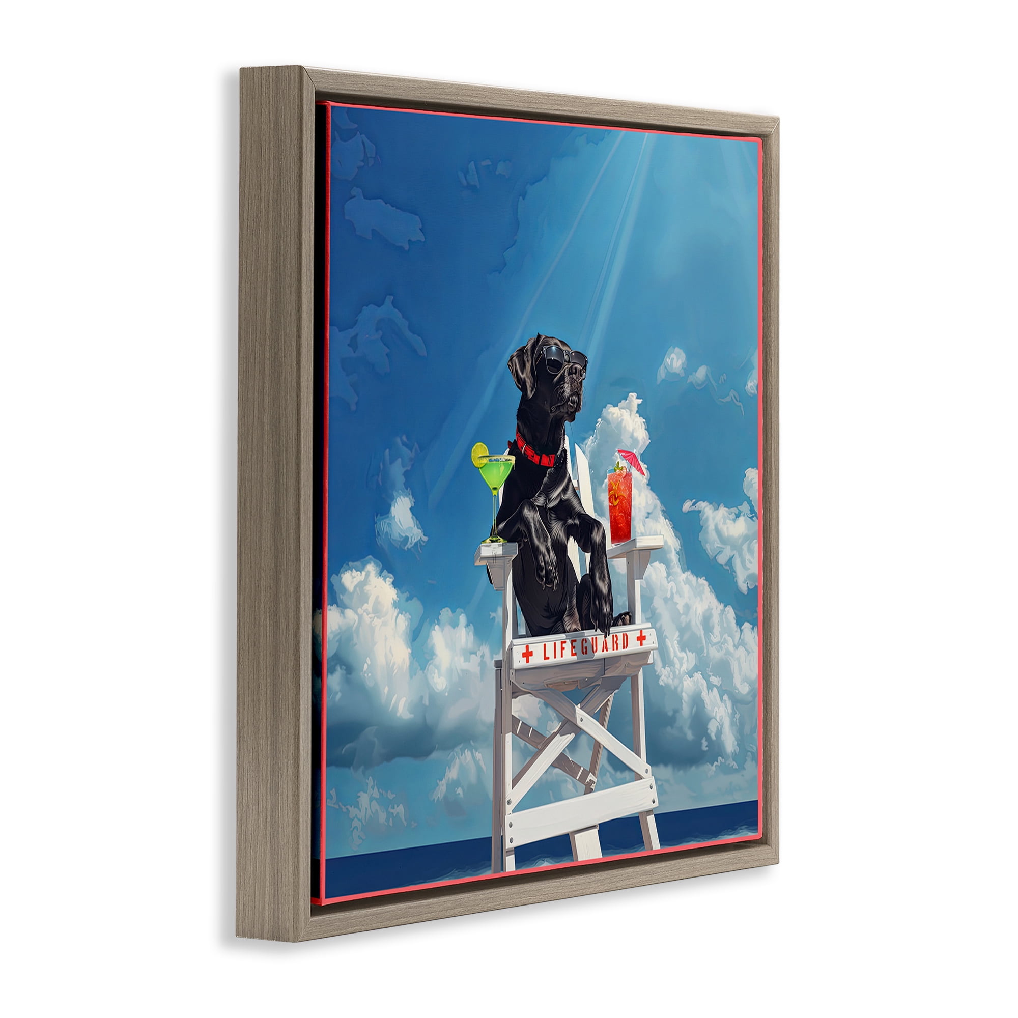 Stupell Industries Guard Dog Lifeguard Nautical & Beach Painting Brown Floater Framed Canvas Art Print Wall Art, 25 x 25