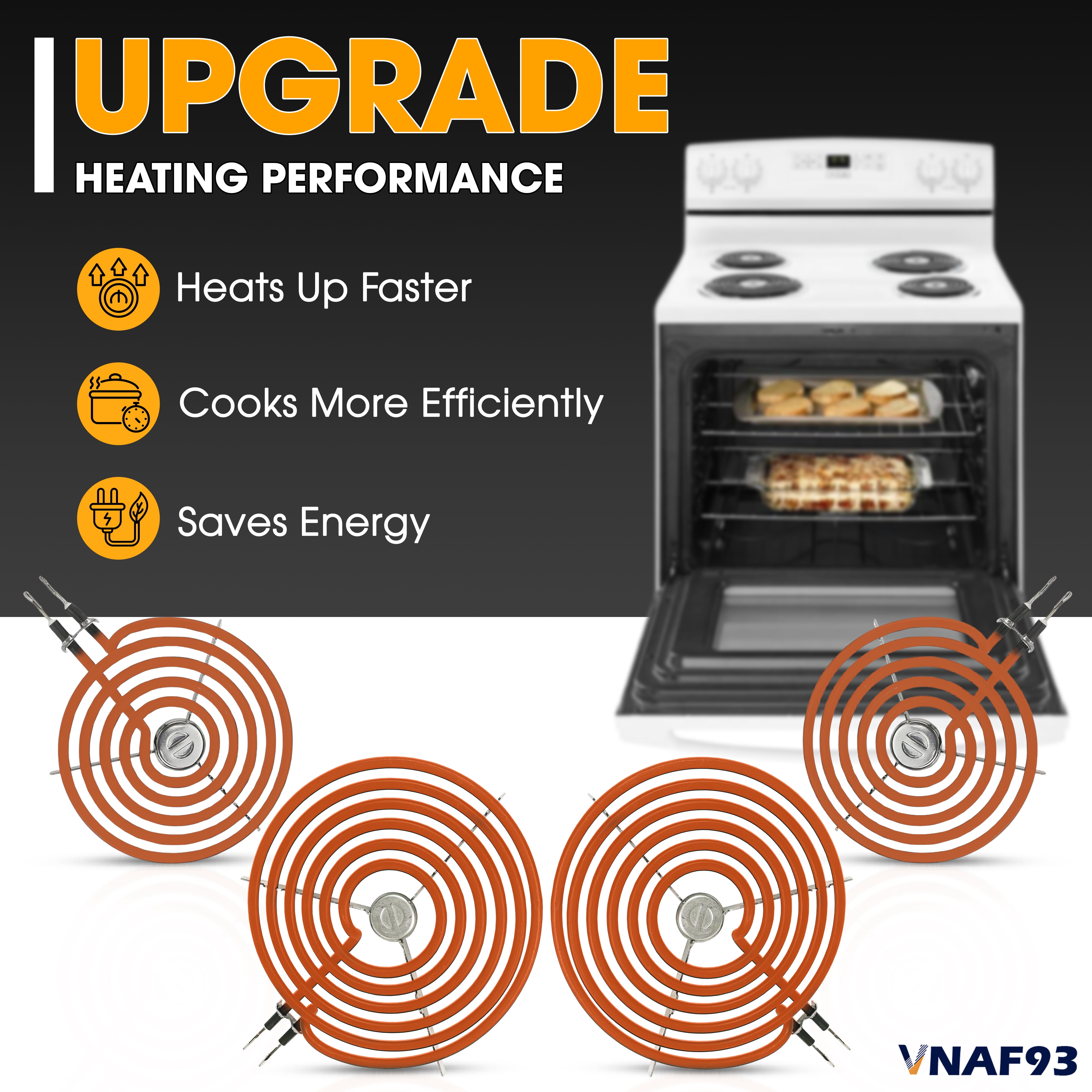 VNAF93 Upgraded Set 4 Pack WB30M1 WB30M2 Electric Stove Burner for GE Hotpoint Stove Element, Includes 2 x WB30M1 (6") and 2 x WB30M2 (8") Stove Burner Kit - Fit for GE Electric Range Burner