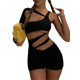 thumbnail image 3 of VISgogo Mono de mujer, mono de verano de una sola manga con cuello irregular ahuecado y ajustado para fiesta de club VISgogo  moda, 3 of 9