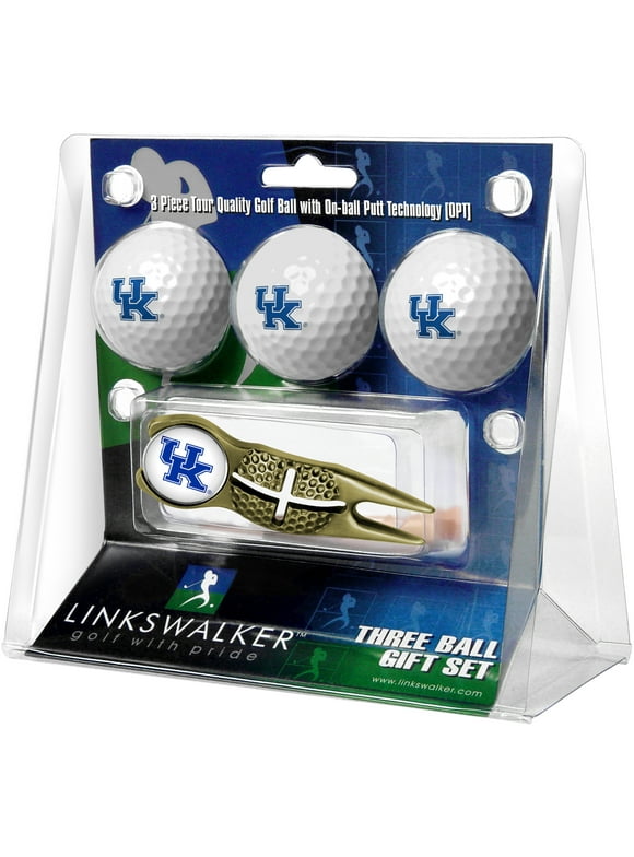 Kentucky Wildcats 3-Pack Golf Ball Gift Set with Gold Crosshair Divot Tool