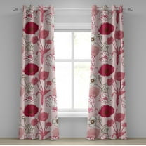 Ambesonne Poppy Artwork Grommet Curtain, Simple Flowers Modern, 50"x84", Raspberry Pale Pink White